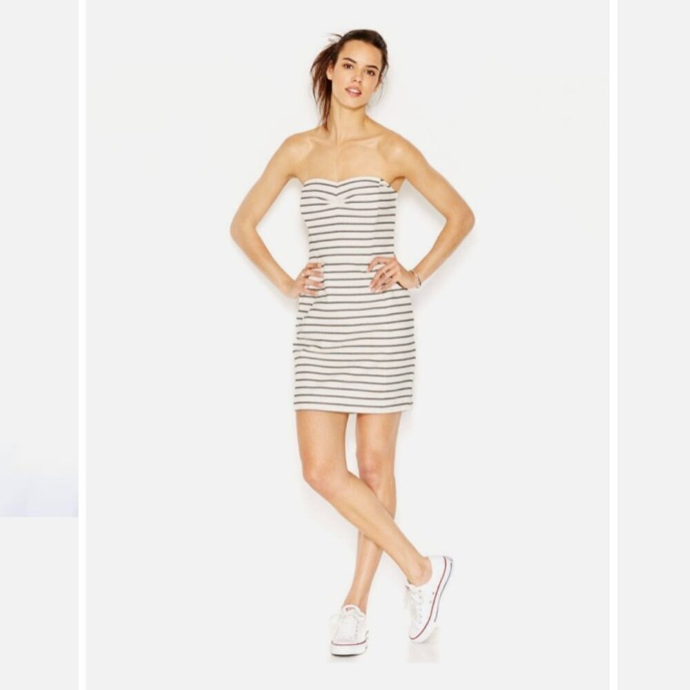 Rachel Roy white black strip strapless corset sweetheart mini dress sz 14